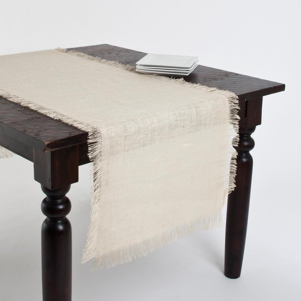 Saro Lifestyle SARO  20 x 10 in. Mari Sati Rectangle Fringed Jute Table Runner - Ivory JU209.I20108B